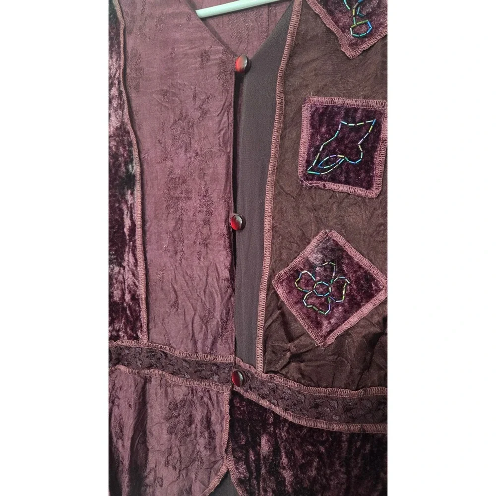 Vintage Whimsigoth Patchwork Velvet Beaded Dress Blazer Set Burgundy Size S P